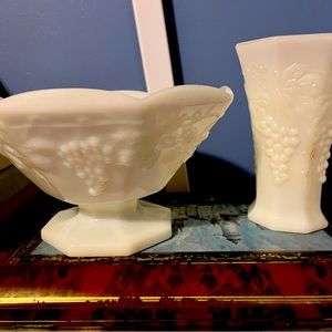 Milk glass. 2 pieces grape pattern